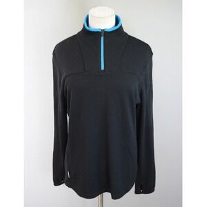 Icebreaker Merino 1/4 Zip Pullover Large Black Blue Thumbhole Womens Hiking